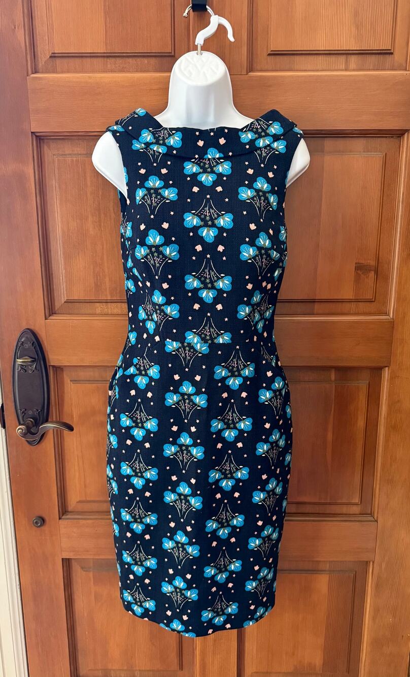 Boden Blue Floral 50's Inspired Sleeveless Pencil Dress Sz 6R